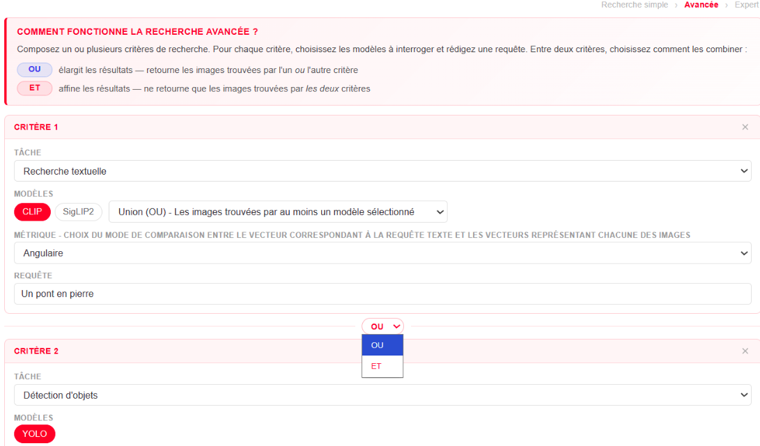 Page de recherche avancée